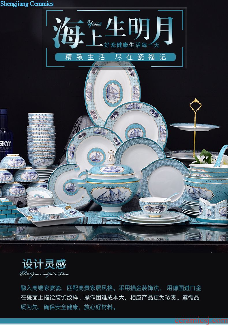 Dishes suit household of Chinese style bowl 4 6 people jingdezhen ceramic tableware suit festive dishes tableware of marriage