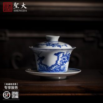 Holy big ceramic tureen hand-painted porcelain cups fukuyama ShouHai only three cups of tea bowl full manual of jingdezhen tea service