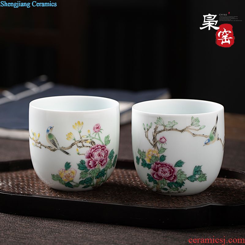 Jingdezhen ceramic hand-painted had four suits teacup pastel sample tea cup individual cup heavy kung fu tea set