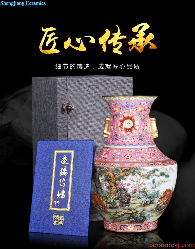 Archaize of jingdezhen ceramics powder enamel hand-painted five tiger general vase Chinese style living room TV cabinet decorative furnishing articles