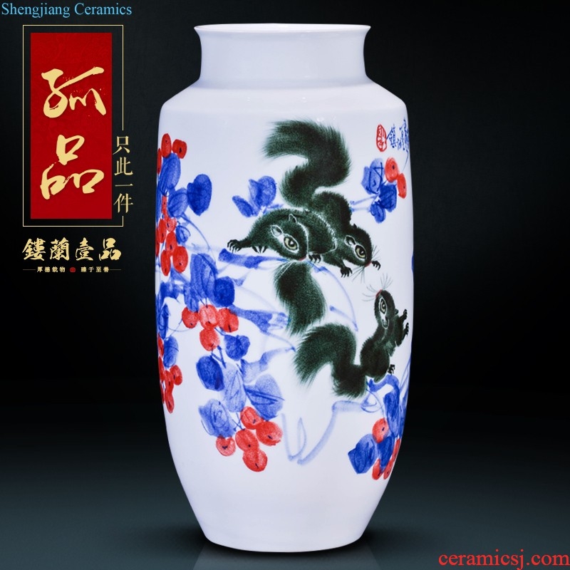 Jingdezhen ceramics hand-painted flower arranging dried flower vase new Chinese style living room TV ark adornment bedroom collection furnishing articles