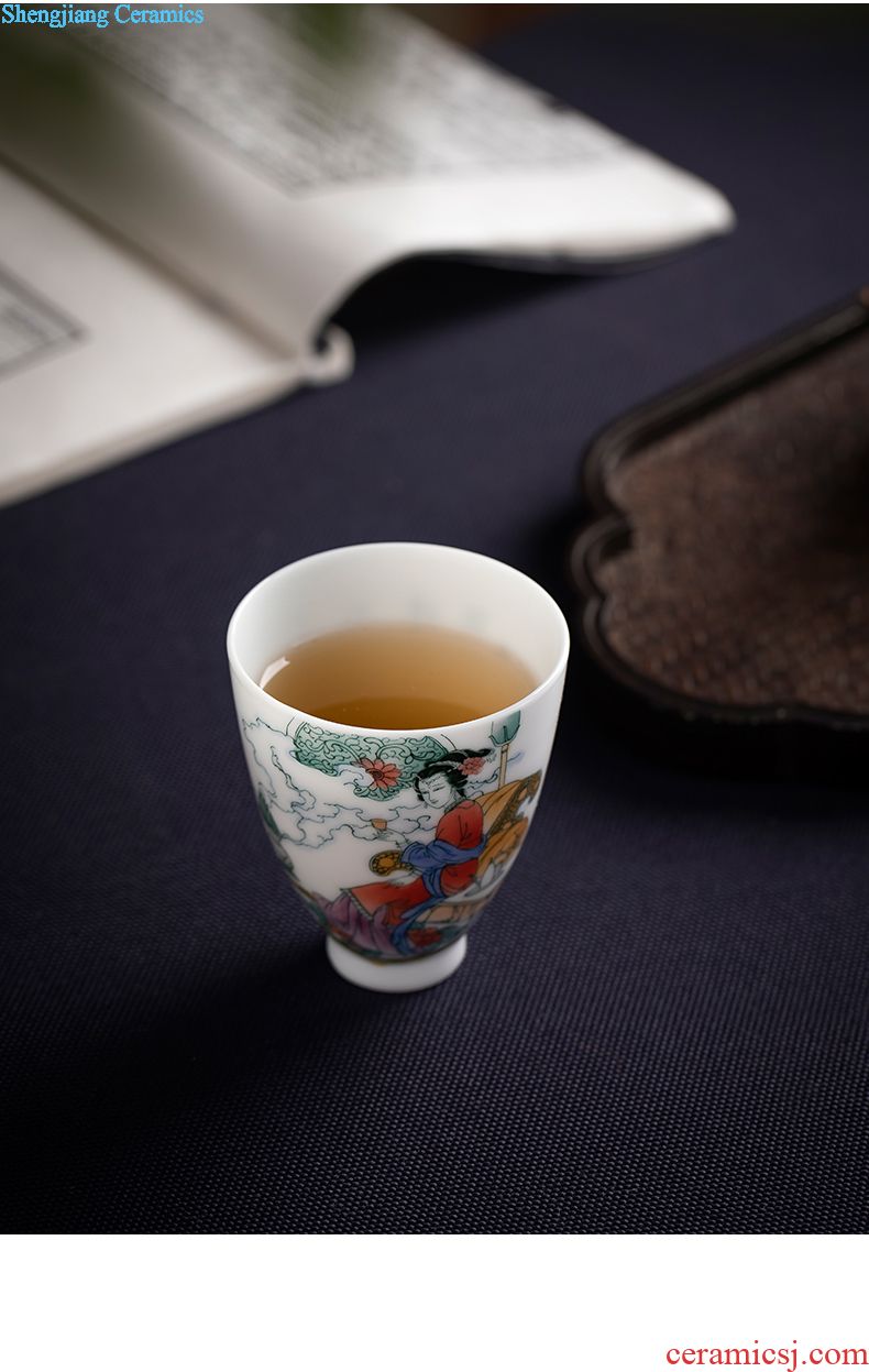 Hand-painted powder enamel peony GaiWanCha tall foot cup number three bowl jingdezhen porcelain kung fu tea set