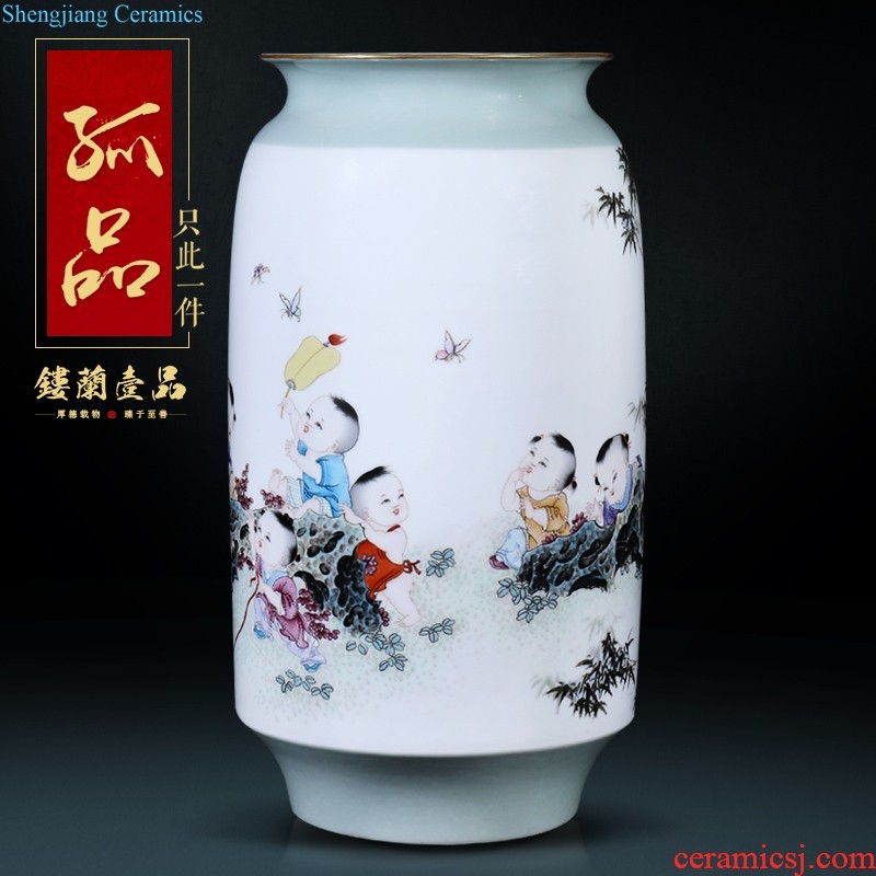 Jingdezhen ceramic hand-painted flower arranging thin body new Chinese style household vase porch sitting room sofa decorative furnishing articles