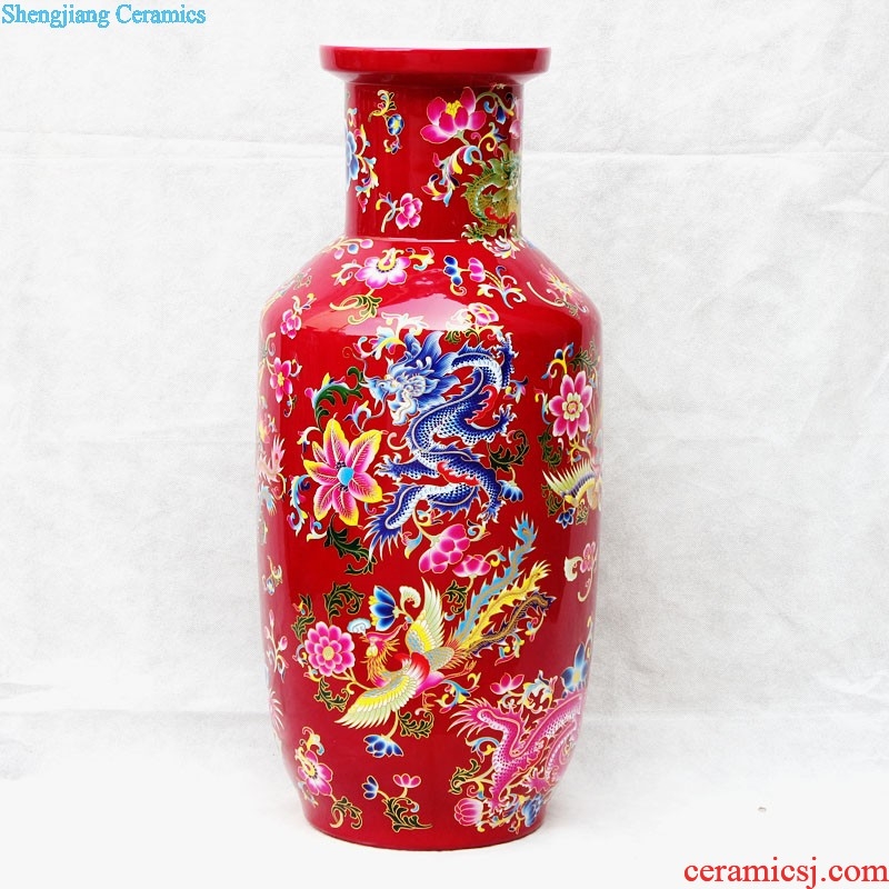 Jingdezhen ceramics China red large vase jinlong fishtail bottle sitting room place sf27 home decoration