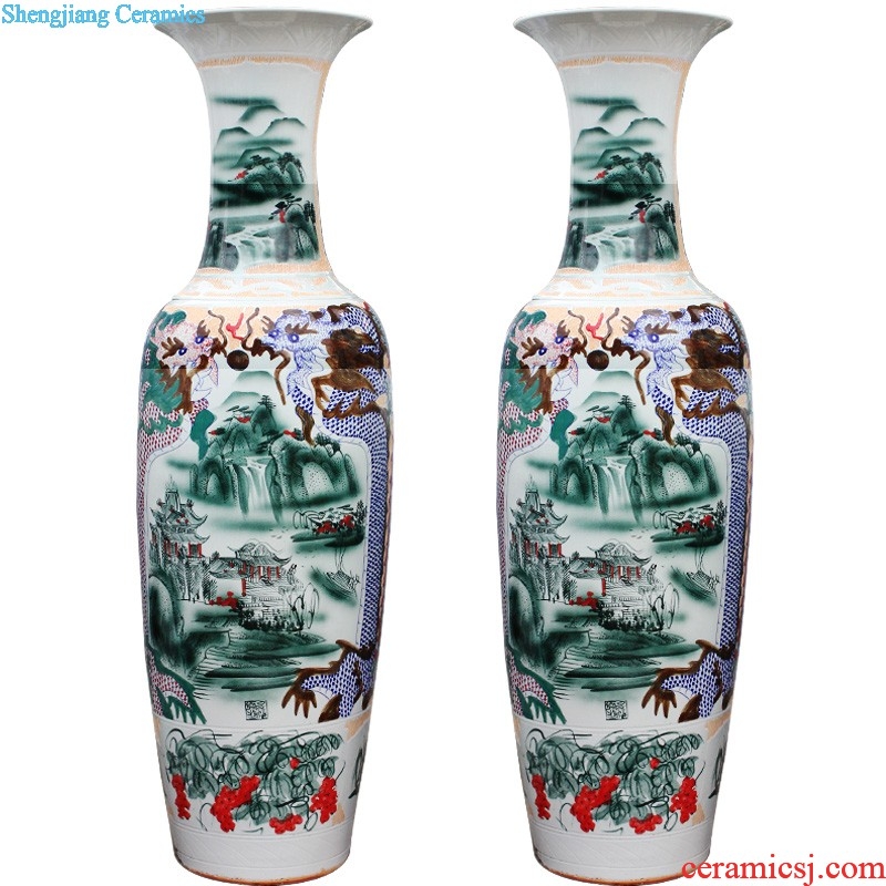 Antique hand-painted e052 jingdezhen ceramics painting landscape quiver of large vases, classical sitting room adornment