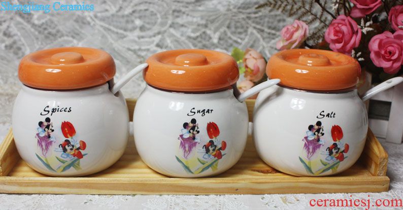 JingYuXuan Disney mickey's kitchen ceramic flavor pot three-piece courtship