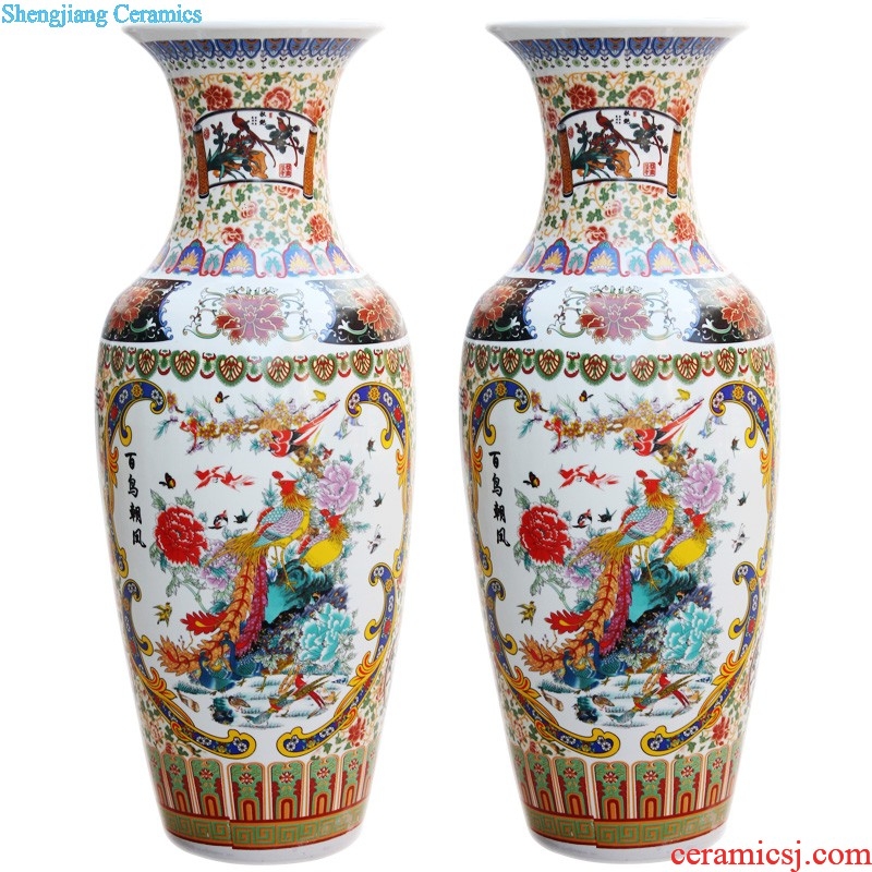 Jingdezhen ceramics hand-painted landing big vase famille rose red landscape painting the sitting room adornment is placed large hotel