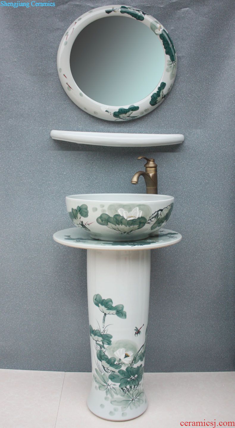 JingYuXuan blackish green deep carved lotus of jingdezhen ceramic art basin bathroom restoring ancient ways the basin that wash a face hand wash basin