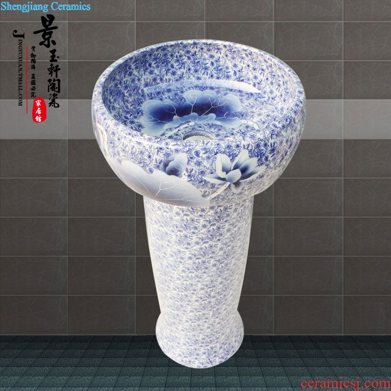 Jingdezhen TaoJingYu hin ceramic art basin blue lotus pillar three-piece basin sinks