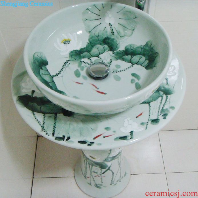 Jingdezhen JingYuXuan golden plum flower column set basin of five art ceramic basin sink basin of the basin that wash a face