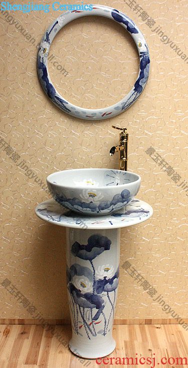Jingdezhen JingYuXuan hand-painted ceramic product freehand brushwork in traditional Chinese peony pillar three-piece art stage basin basin