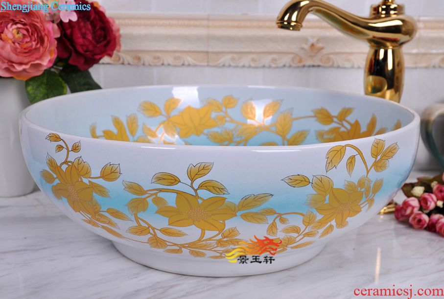 JingYuXuan Purple peony basin with oval frame art basin ceramic face basin sinks
