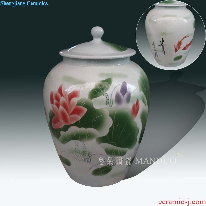 Jingdezhen carvings of VAT relief porcelain jar scroll painting and calligraphy by day tank handwritten text cylinder