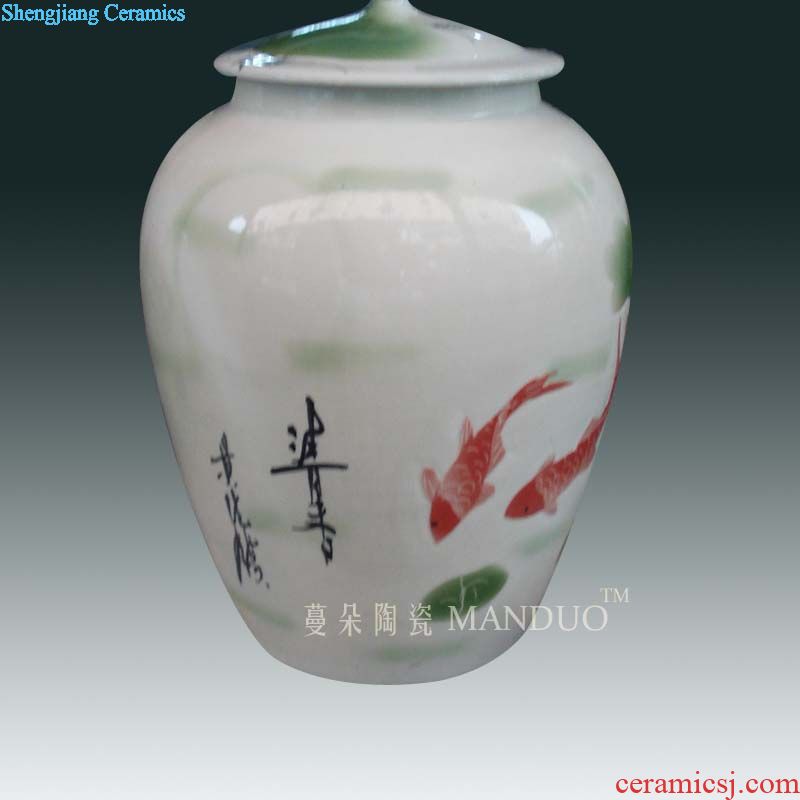 Jingdezhen carvings of VAT relief porcelain jar scroll painting and calligraphy by day tank handwritten text cylinder