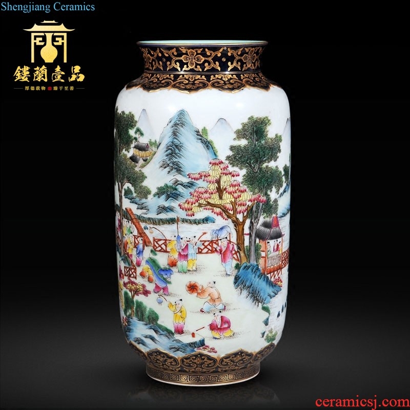 Jingdezhen ceramic imitation yongzheng emperor kiln general grilled to pastel yellow flower medallion flower-and-bird grain tank sitting room adornment is placed