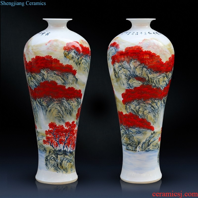 Jingdezhen ceramic vase landing large landscape hand-painted porcelain Chinese sitting room place hotel decoration