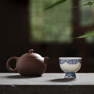 JingJun jingdezhen ceramic cups kung fu masters cup blue and white flowers and birds hand-painted porcelain sample tea cup small hand tea set