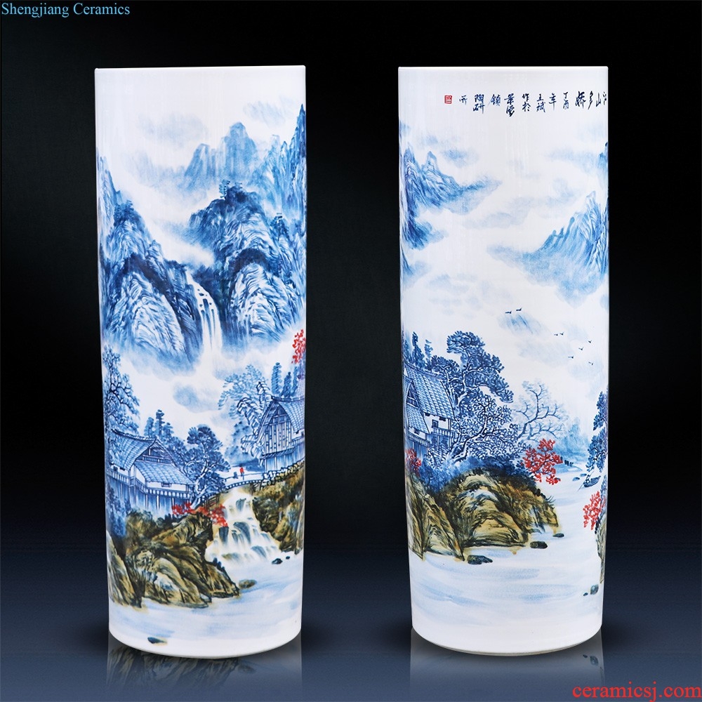 Famous master of jingdezhen ceramics hand-painted color TV sitting room adornment ark furnishing articles under glaze blue and white porcelain vase