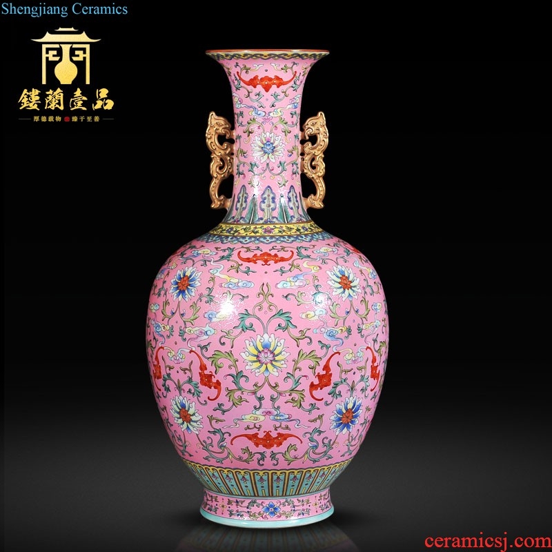 Jingdezhen imperial kiln chinaware imitation qing qianlong pastel yellow scramble for grain vase of flowers and plants living room collection furnishing articles