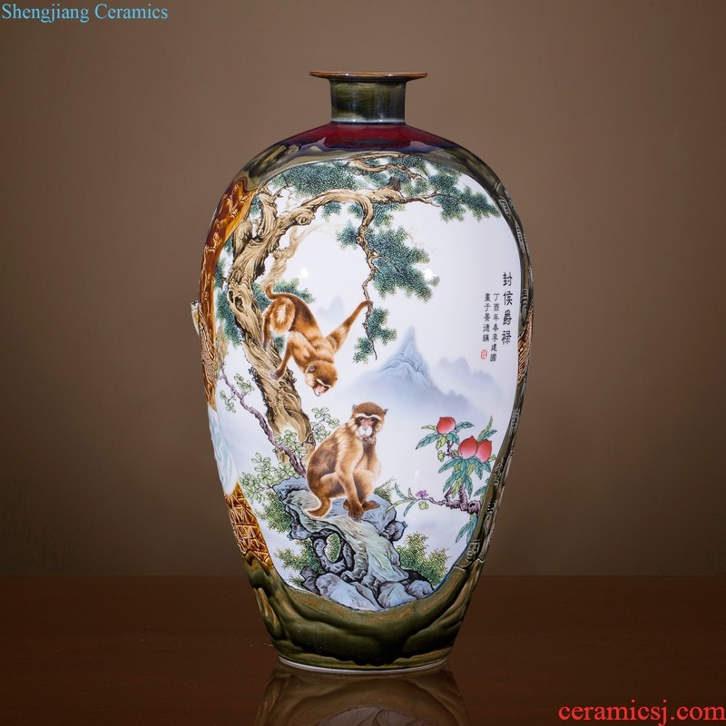 Jingdezhen ceramic manual hand-painted guest-greeting pine of large blue and white porcelain vase archaize sitting room hotel decoration furnishing articles