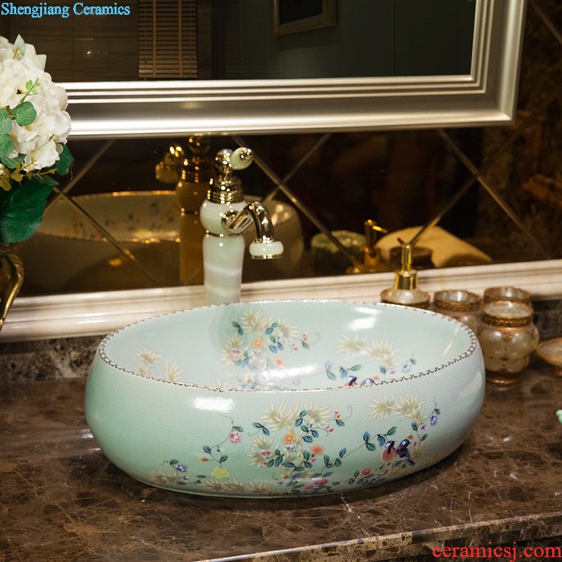 On the ceramic POTS on the oval wash gargle lavabo lavatory basin bathroom art basin of household