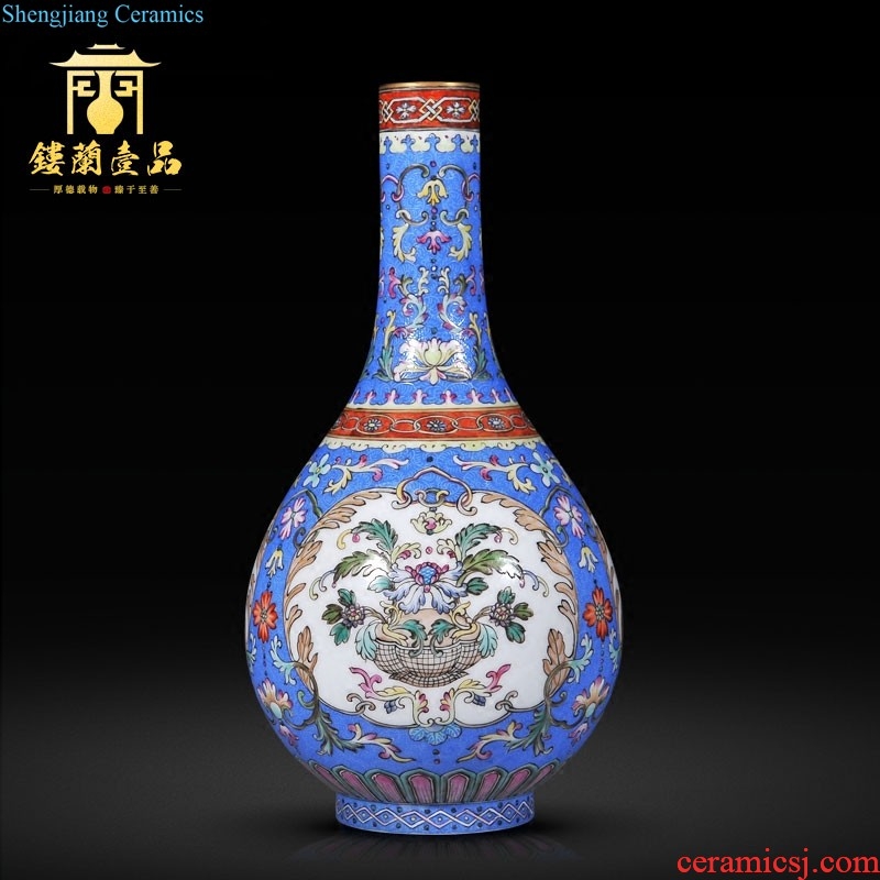 Jingdezhen imperial kiln chinaware imitation qing qianlong offering blue paint landscape big vase with a pair of the sitting room to collect furnishing articles