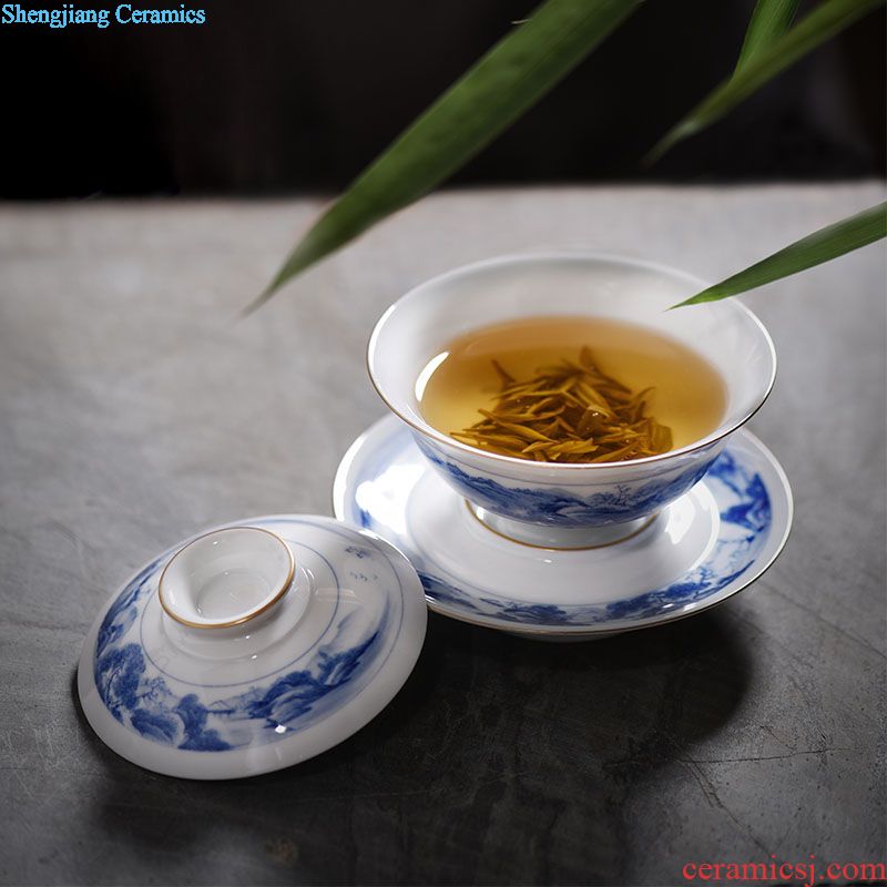 【 JingJun 】 jingdezhen blue and white colour kung fu tea cup single cup run of mine ore heart sutra of ocean's small bowl master cup