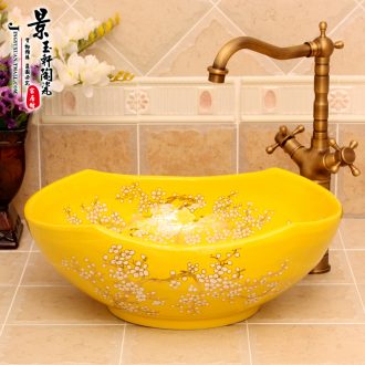 JingYuXuan jingdezhen ceramic art basin stage basin sinks the sink basin inferior smooth blue lotus flower