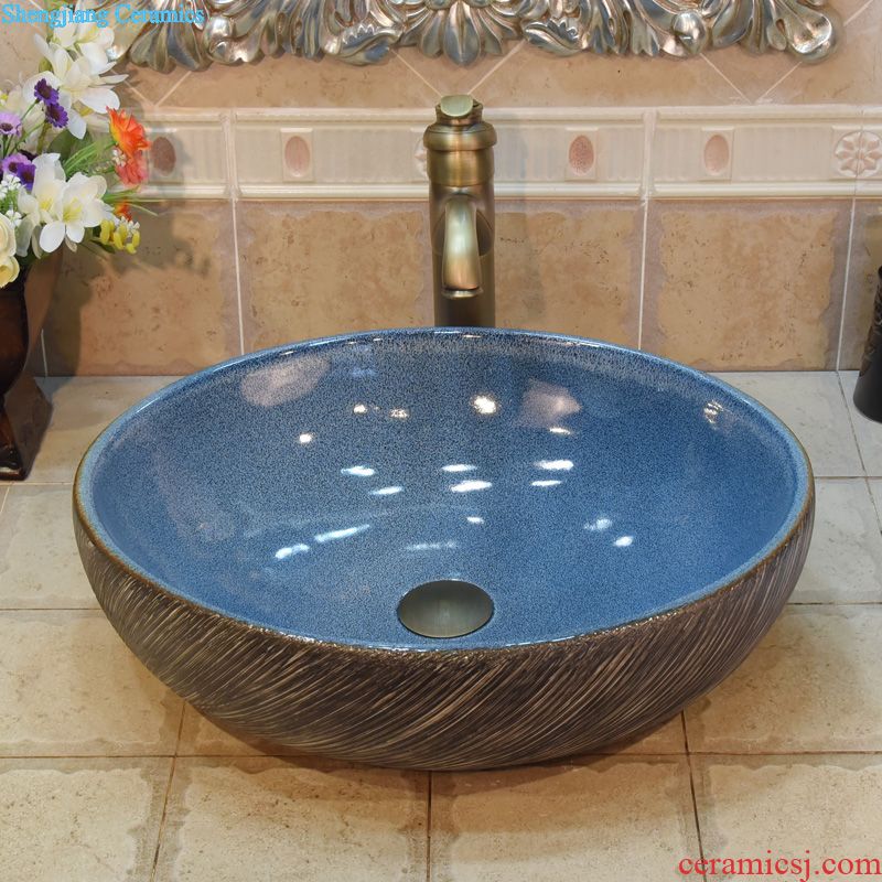 Jingdezhen ceramic torx sapphire blue type full petals sink basin basin stage art basin
