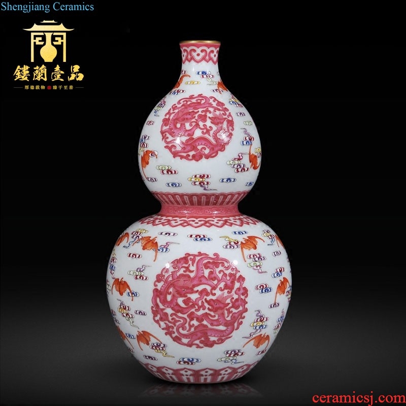 Jingdezhen imperial kiln chinaware imitation qing qianlong coral red colour flower bottle gourd sitting room adornment collection furnishing articles