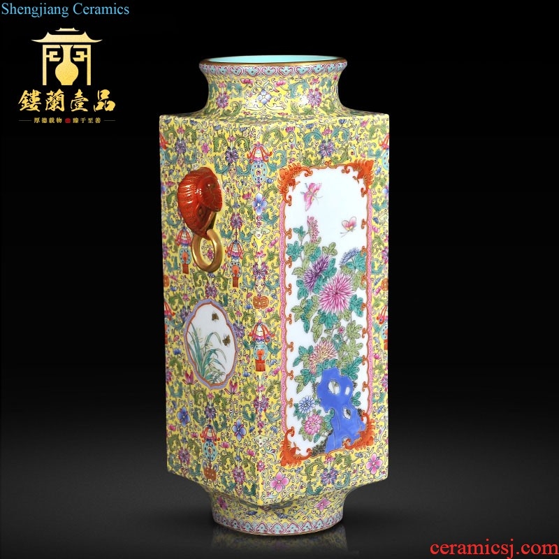 Imperial kiln jingdezhen ceramics high imitation qianlong pastel peach sitting room adornment grain vase collection nine home furnishing articles