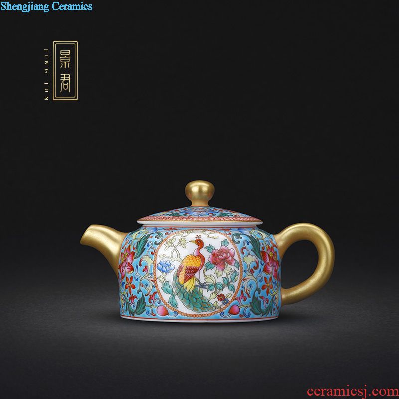 JingJun jingdezhen hand-painted colored enamel porcelain teapot kung fu tea set single pot of tea tea