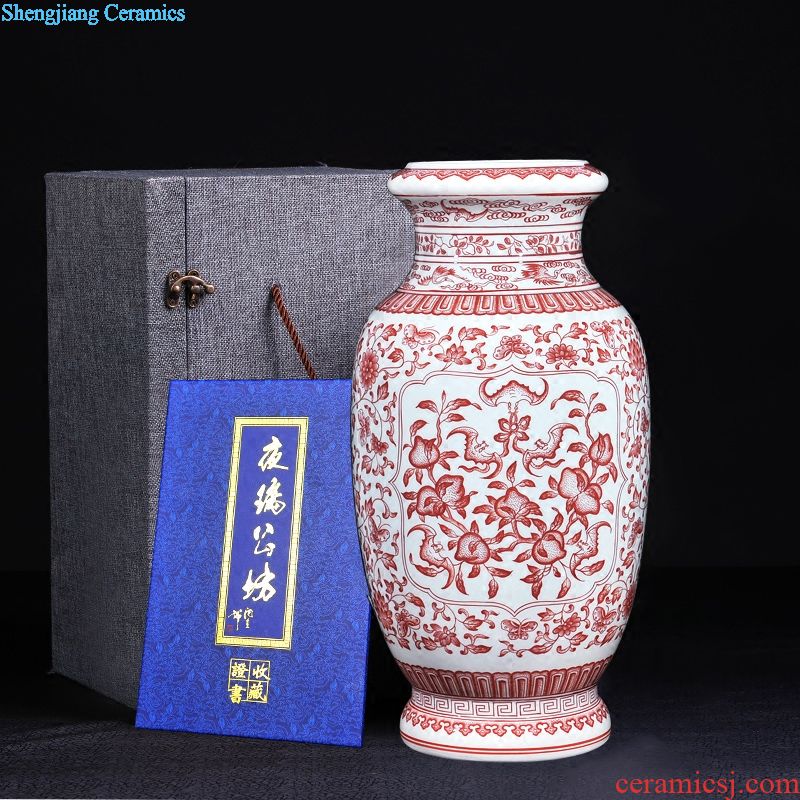 Jingdezhen ceramics vase small hand-painted pastel painting of flowers and flower arranging new sitting room of Chinese style household handicraft furnishing articles