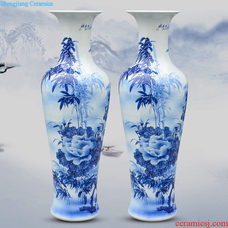 Jingdezhen ceramics big red vase hand-painted home sitting room ground study decorative furnishing articles calligraphy and painting scroll cylinder