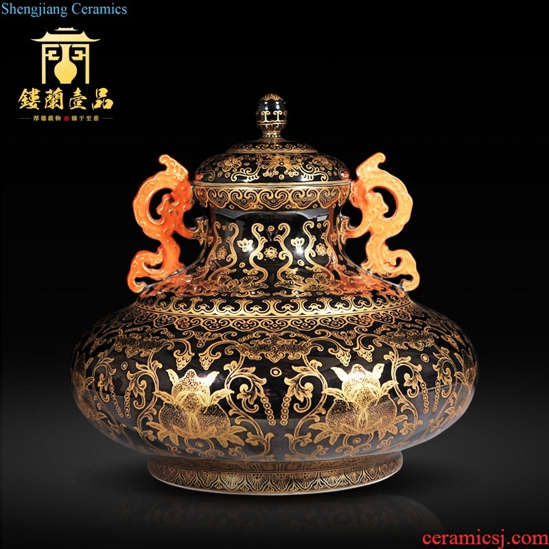 Imperial kiln jingdezhen ceramics high imitation qianlong yellow rolling road branch pattern mei bottles of the sitting room decorate household furnishing articles