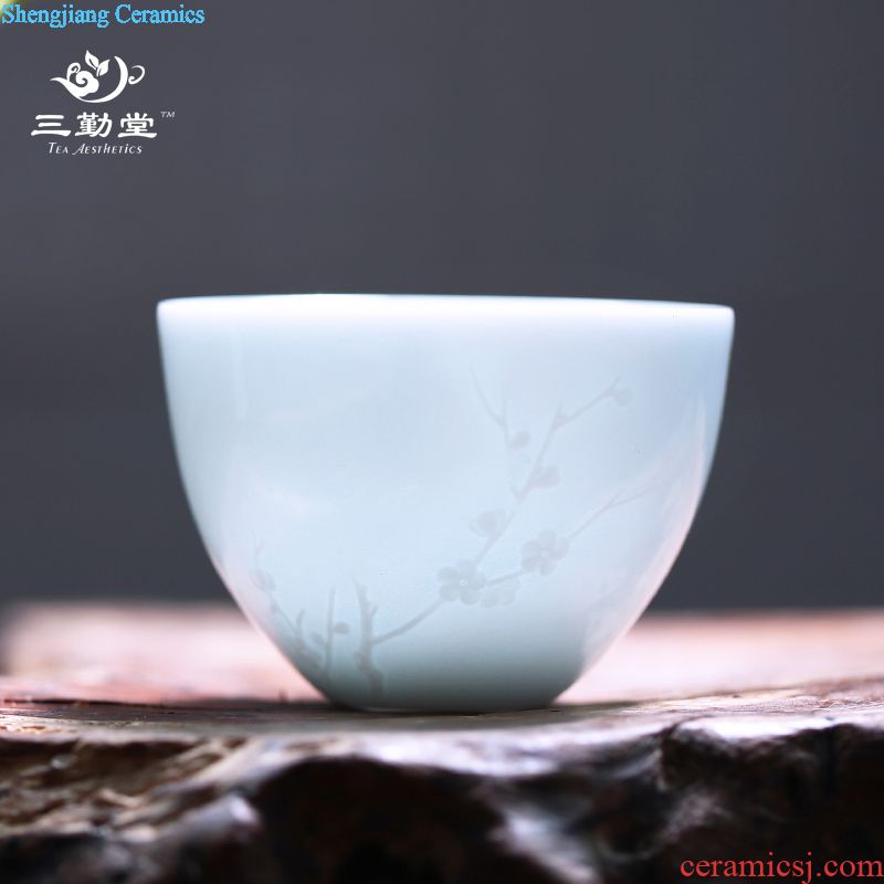 Three frequently hall sample tea cup Small jingdezhen ceramic cups kung fu tea set shadow celadon personal master cup single cup