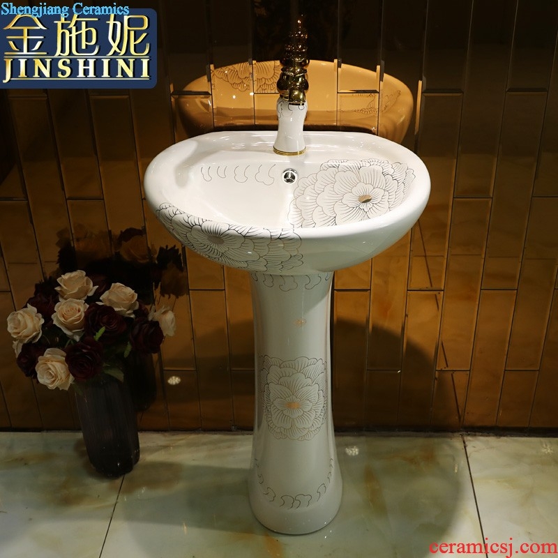 Gold cellnique art ceramic basin of pillar type column one balcony floor toilet lavabo wash basin