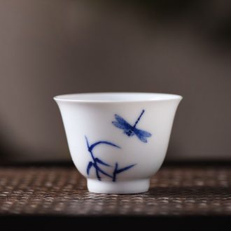 Jingdezhen hand-painted the blue paint wrap branch lotus masters cup JingJun kung fu tea cup sample tea cup small cups
