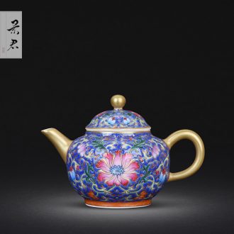 JingJun jingdezhen ceramic teapot tea kungfu hand-painted blue medallion peacock enamel teapot full manual