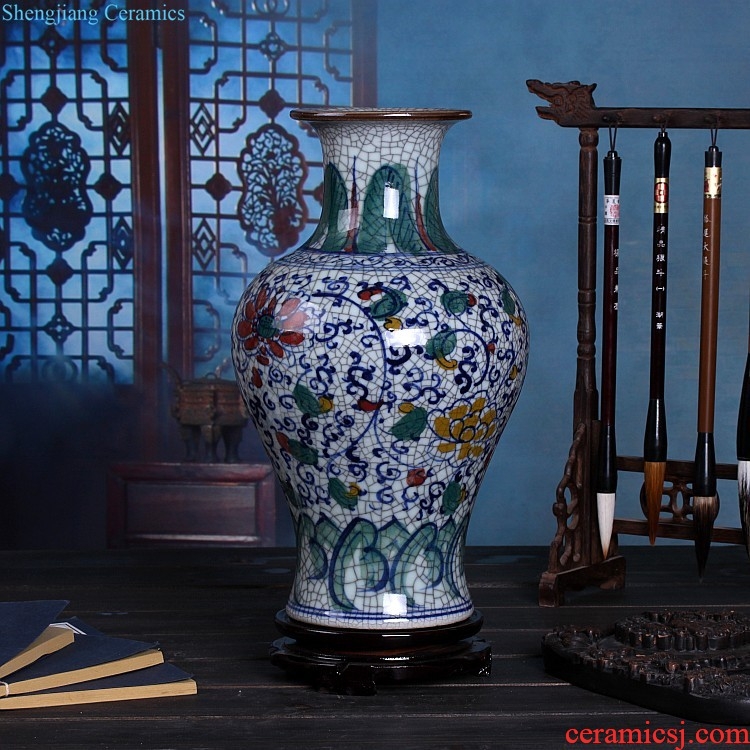 Jingdezhen ceramics Hand-painted glaze color antique kiln crack under glaze blue and white porcelain vases, the sitting room of Chinese style furnishing articles