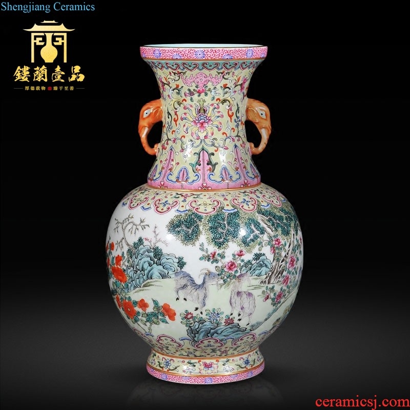 Jingdezhen ceramic imitation qing qianlong emperor kiln enamel colour green, which flower blue lines gall bladder sitting room adornment is placed in the rolling