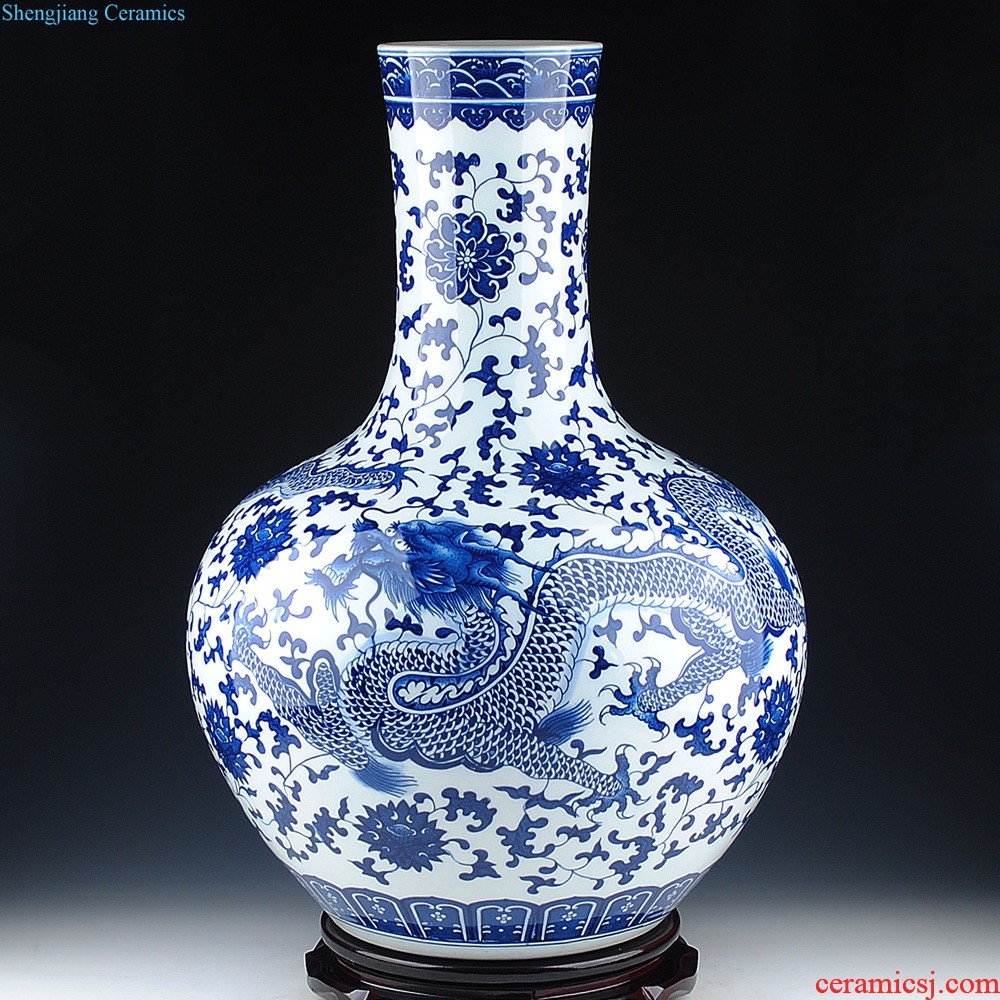 Jingdezhen ceramic vase landing large blue and white porcelain porcelain hand-painted Chinese style household adornment furnishing articles in the living room