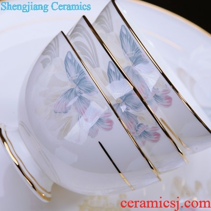 Jingdezhen ceramics Jin qiu tong tableware bone porcelain tableware bowls plates Chinese style wedding gift set