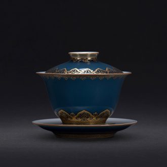 JingJun jingdezhen porcelain ji blue paint all hand three it tureen kung fu tea tea bowl