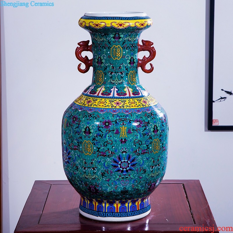 Jingdezhen ceramic hand-painted pastel big vase place to live in the living room floor decoration modern Chinese style hotel decoration