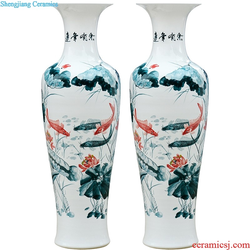 Jingdezhen ceramics by hand draw lotus flower vase furnishing articles sitting room of Chinese style household rich ancient frame flower decorations