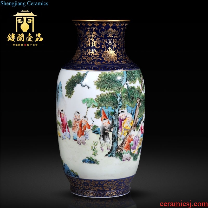 Jingdezhen imperial kiln chinaware imitation qianlong ji LAN colour turn more heart bottles of the sitting room decorates household furnishing articles every year