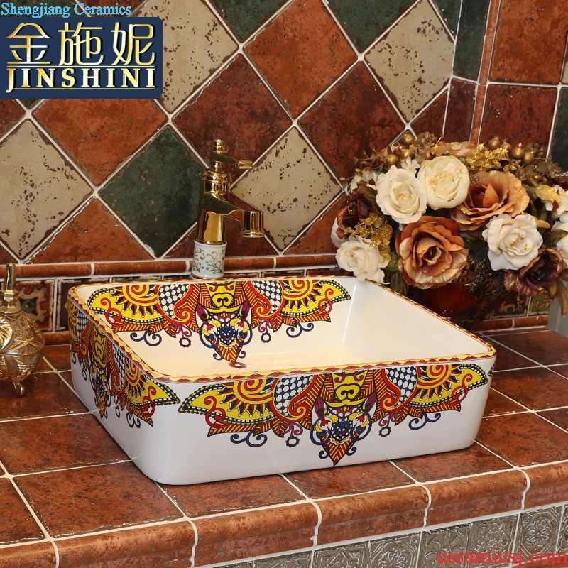 Gold cellnique jingdezhen ceramic lavabo art basin rectangle lavatory toilet stage basin