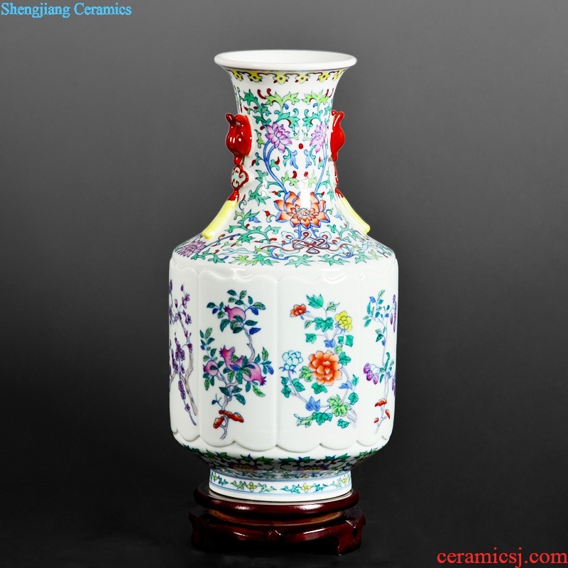 Archaize of jingdezhen ceramic famille rose by hand-painted pot-bellied vase sitting room porch decoration of Chinese style household furnishing articles