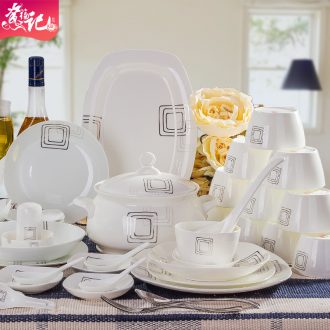 Jingdezhen tableware suit household bowls plates portfolio bowl chopsticks sets Korean rural wind roses cutlery set of dishes